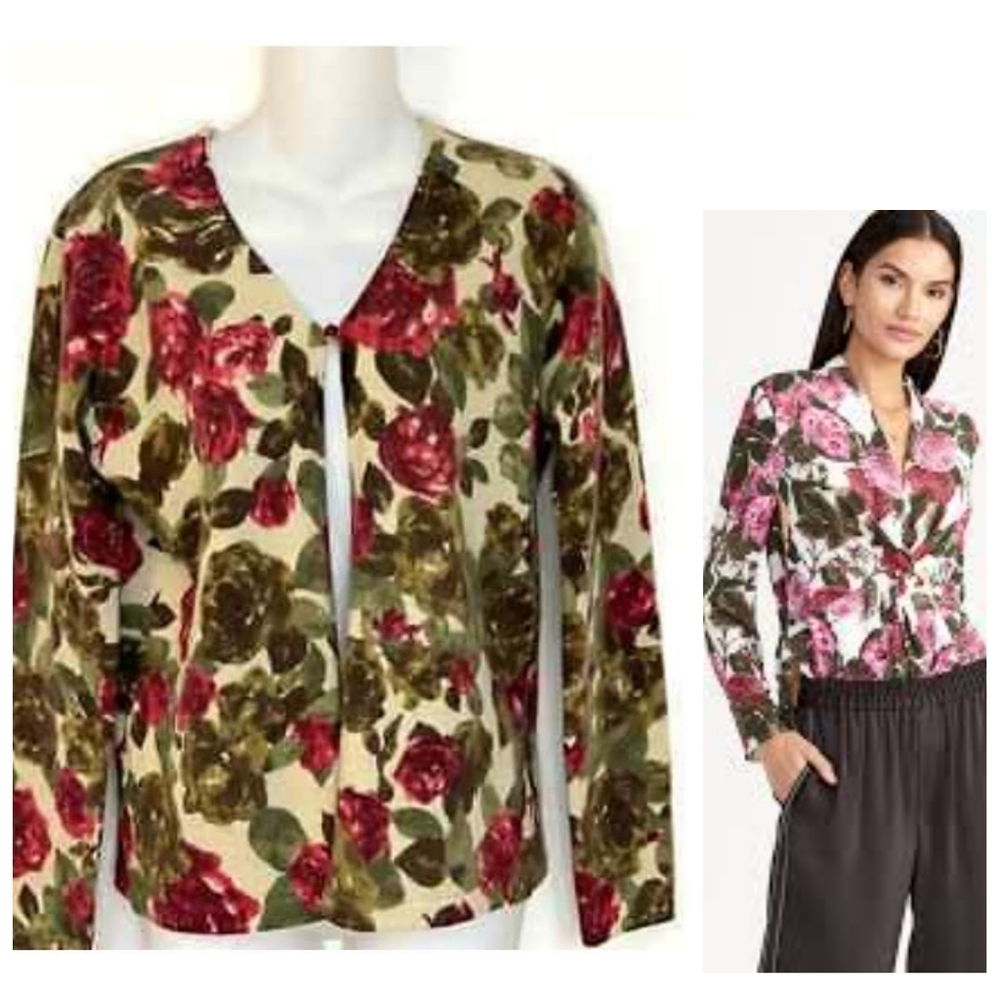 VINTAGE Floral One Button Lambs Wool & Angora Blend Cardigan Size Large●
